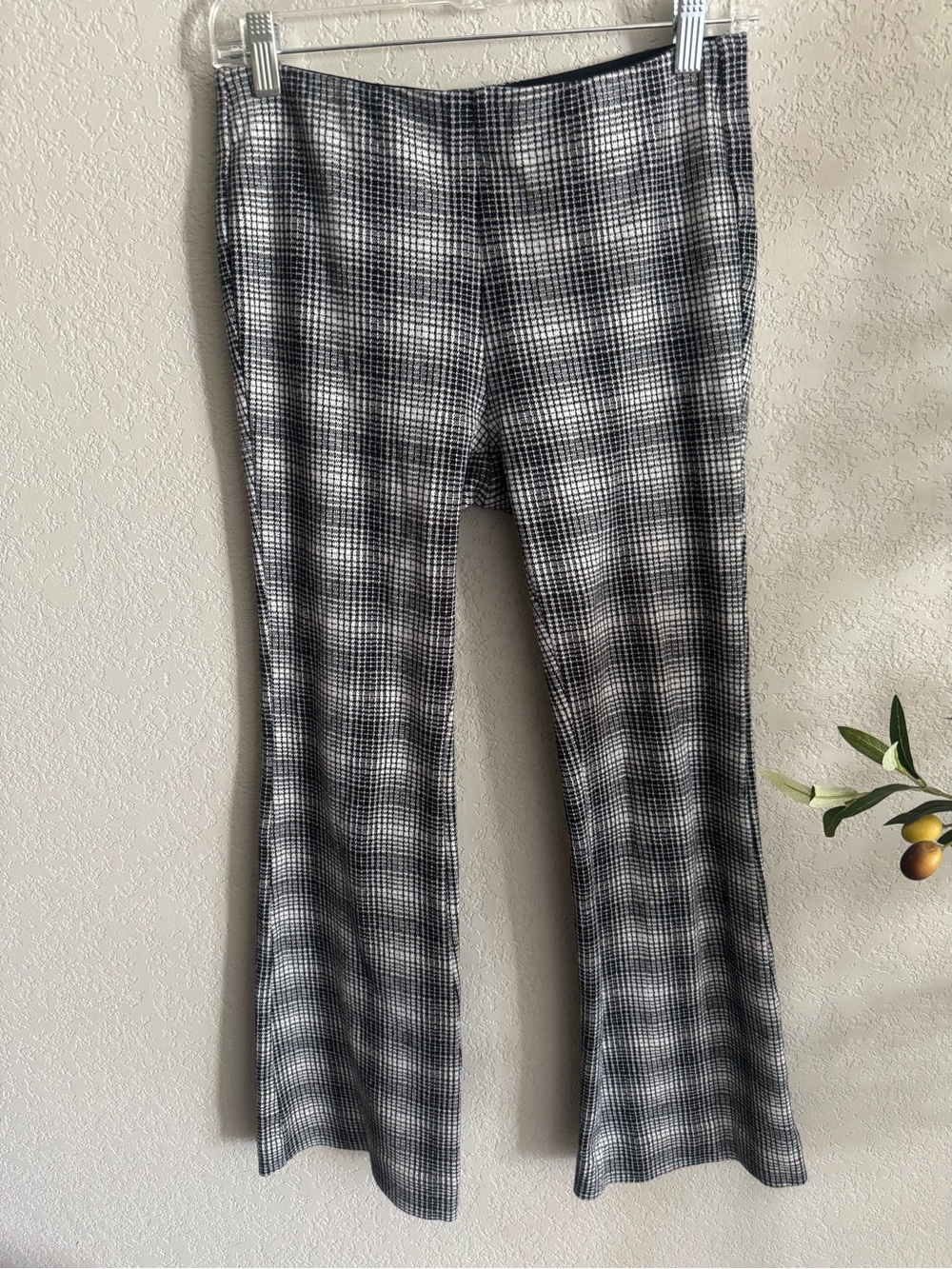 Maeve Anthropologie Black White Plaid Flare Pull-On Pants Small